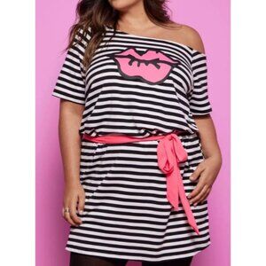 Torrid x Betsey Johnson Off The Shoulder Striped Dress-Black/White-Size 4X-GUC